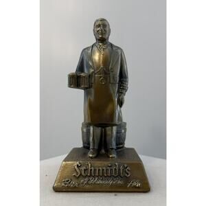 VINTAGE SCHMIDT'S BEER & ALE BRONZED METAL BARTENDER STATUE BAR CADDY 8" DISPLAY